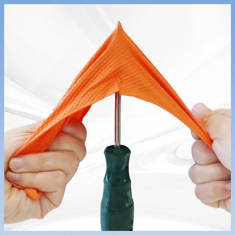 Orange Wegwerfnitril-Arbeits-Handschuhe pulverisieren freien Diamond Texture Industrial Nitrile Gloves