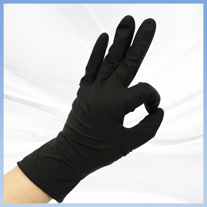 Anpassungsfähiges Logo Schwarze Pulverfreie Latexhandschuhe Einweg-Latexhandschuhe für die Anpassung von Lebensmittelverpackungen