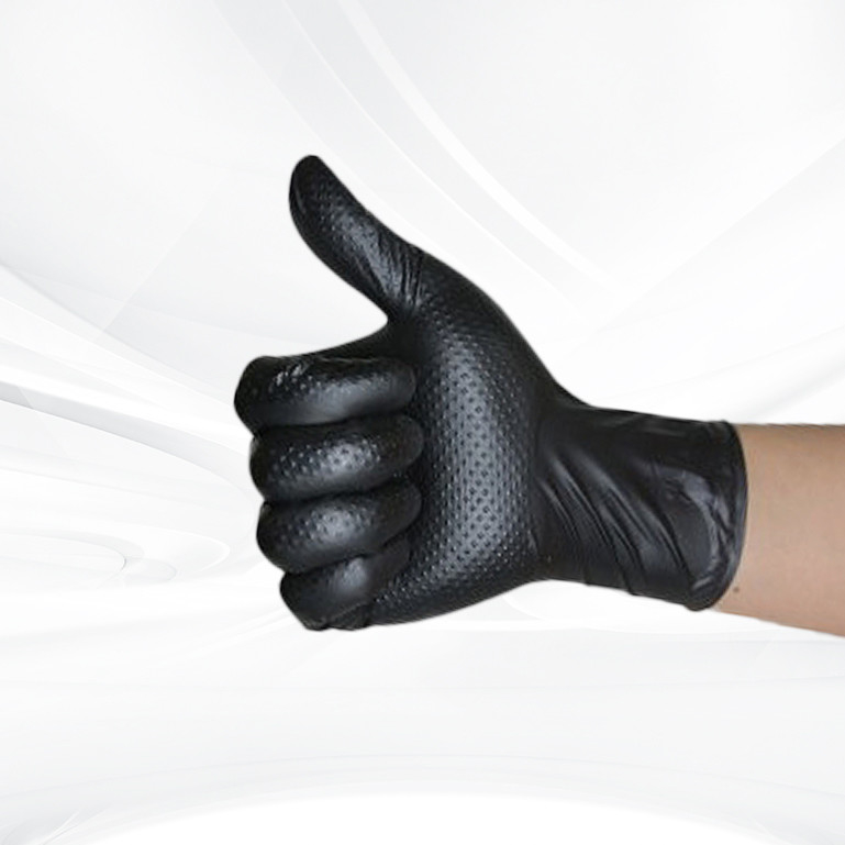 Schwarz-Orange-Diamant-Nitril-Handschuhe mit Textur Schwerlastfreies Pulverfreies Dicke Tagesverteidigungsarbeit Einweg-Nitril-Handschuhe