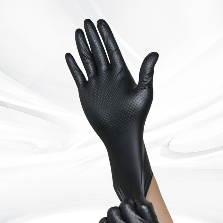 Schwarz-Orange-Diamant-Nitril-Handschuhe mit Textur Schwerlastfreies Pulverfreies Dicke Tagesverteidigungsarbeit Einweg-Nitril-Handschuhe