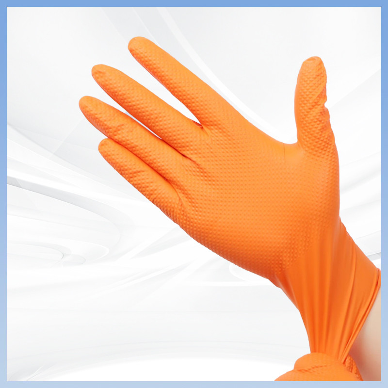 Orange-Diamant-förmige Nitrilhandschuhe Pulverfreie Verdickte tägliche Schutzarbeit Einwegnitrilhandschuhe
