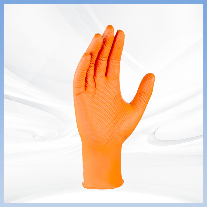 Verdicktes Orange-Diamantmuster Einweg-Nitrilhandschuhe Pulverfreie tägliche Schutzarbeit Einweg-Nitrilhandschuhe