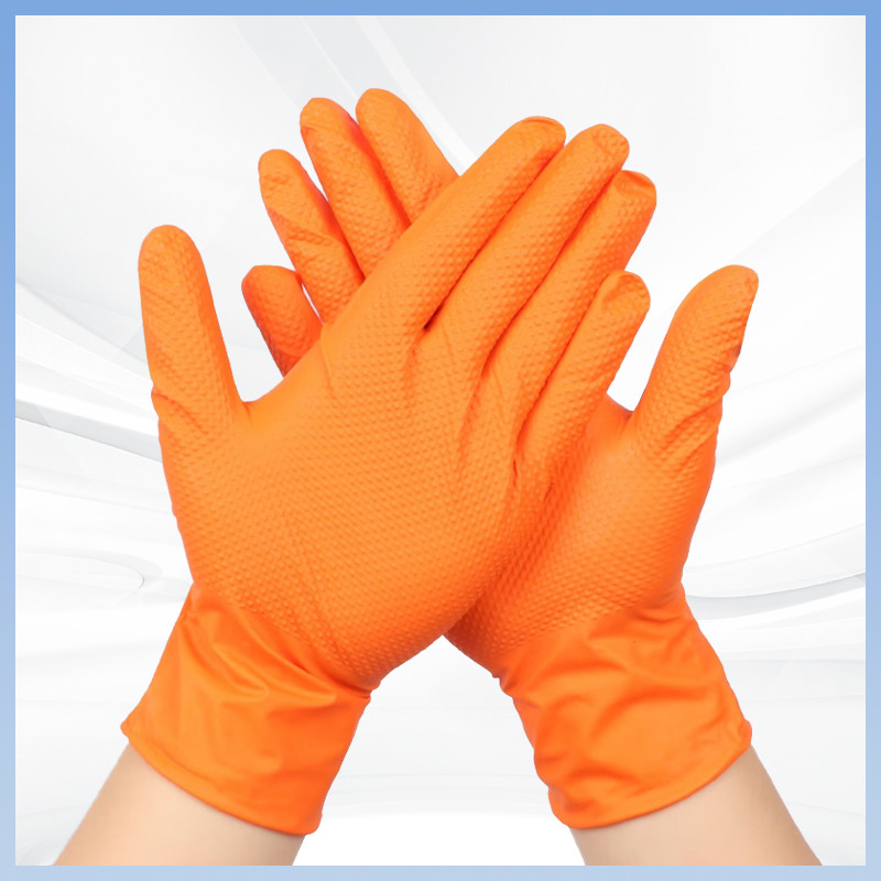 Verdicktes Orange-Diamantmuster Einweg-Nitrilhandschuhe Pulverfreie tägliche Schutzarbeit Einweg-Nitrilhandschuhe