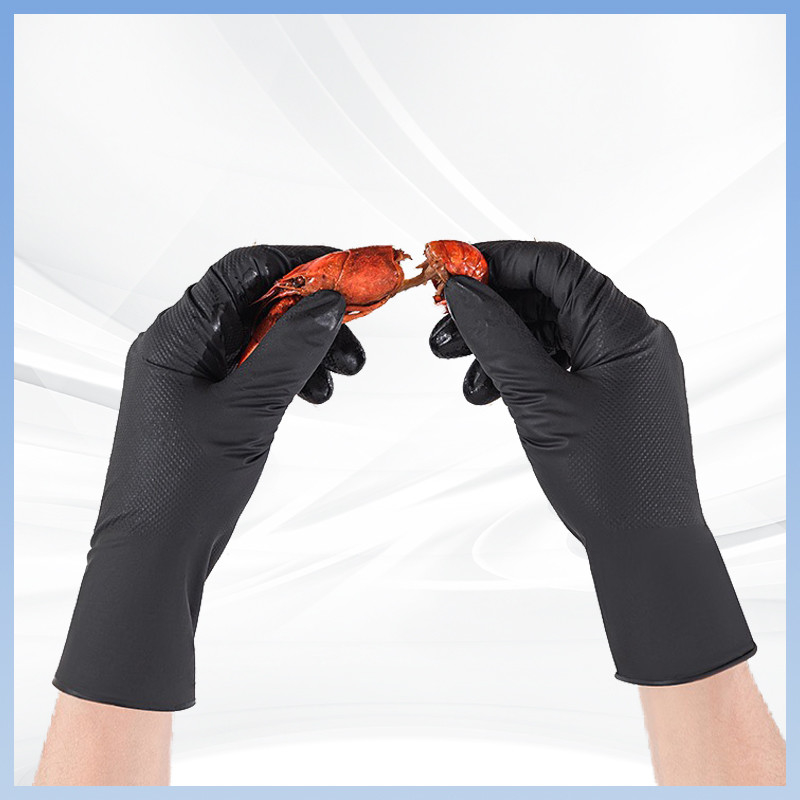 Schwarze Nitril Handschuhe Einweg Diamantmuster Schwergewicht Langlebig Latexfrei Pulverfrei Nitril